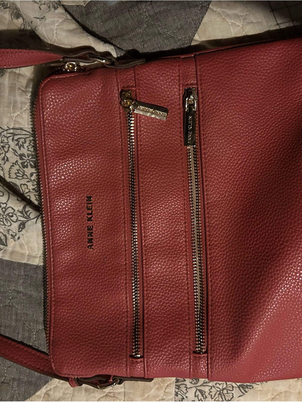 Anne Klein Rose-Red Pebbled Crossbody with Gold Hardware - Picture 2 of 3